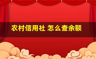 农村信用社 怎么查余额